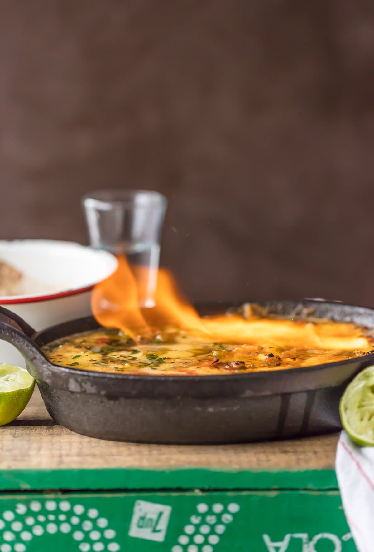 Flaming Cheese Lime Tequila Dip